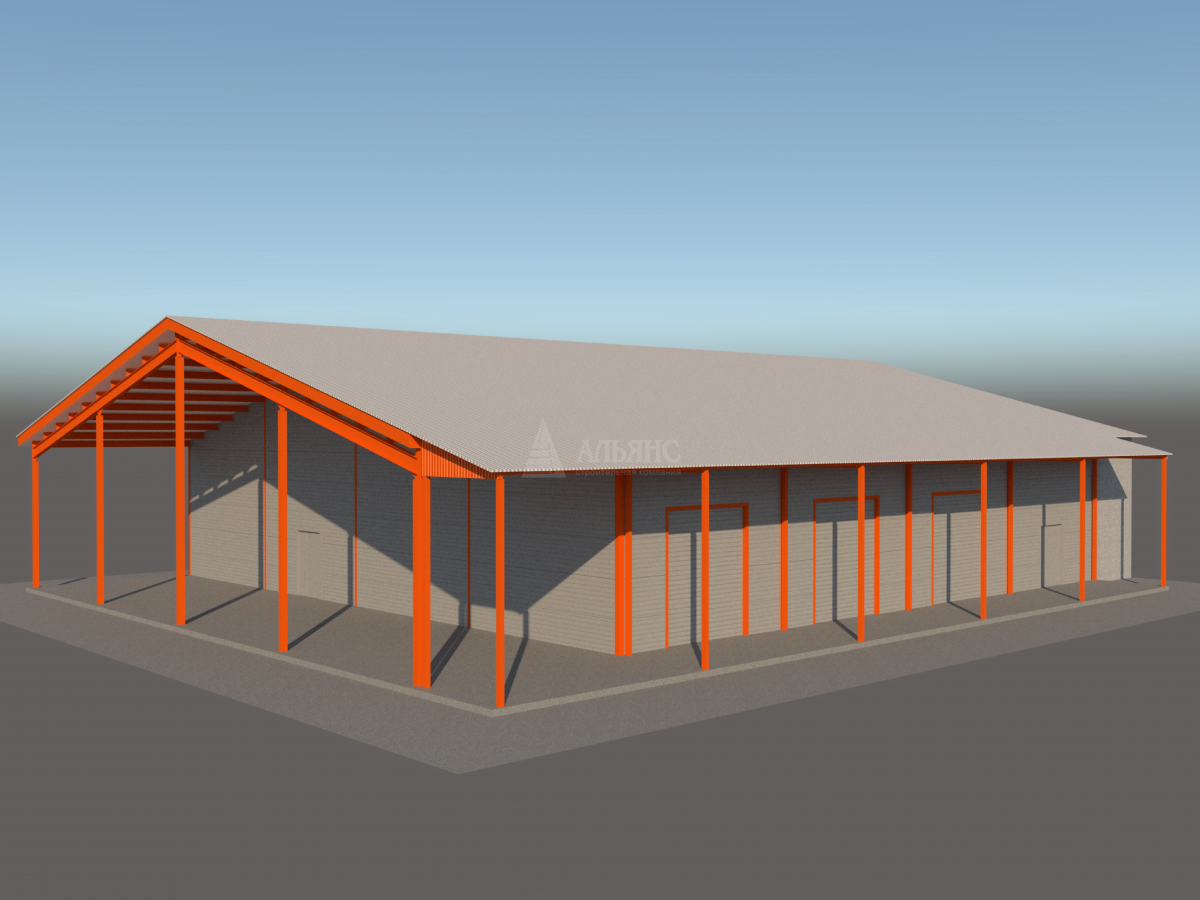 3D визуализация Ангар-склад с навесом из сэндвич-панелей - фото 7